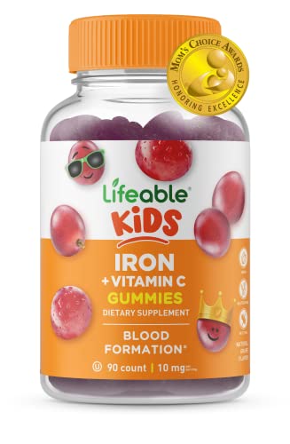 Lifeable Iron for Kids – with Vitamin C – 10 mg – Great Tasting Natural Flavor Gummy Supplement – Gluten Free Vegetarian GMO-Free Chewable – for Iron Deficiency – for Children – 90 Gummies