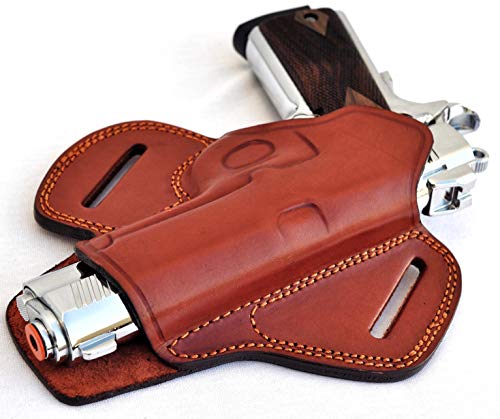 Ottoza Handmade Leather Gun Holster 1911 Holster Right Hand - OWB Holster for 1911 Gun Holster fits Most Models 1911 COLT- Kimber - Ruger and More Without Rail - Brown Full Grain Leather No:242