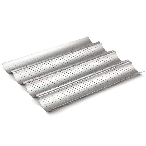 French Baguette Pans French Bread Pans Nonstick French Baguette Pans for Baking Baguette Baking Tray Perforated Bread Tray Toaster Pan 4 Wave Loaves Bake Mold
