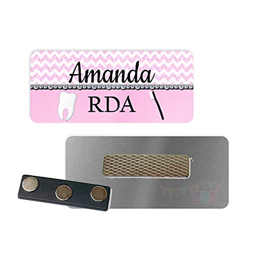 Dental - Light Pink Chevron - Bling - Personalized - Custom Name Tag - 1.25' x 3' 026NT