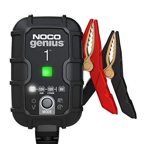 NOCO GENIUS1, 1A Smart Car Battery Charger, 6V and 12V Portable Automotive Charger, Battery Maintainer, Float Trickle Charger and Desulfator for AGM, Lithium, Marine, Boat and Deep Cycle Batteries
