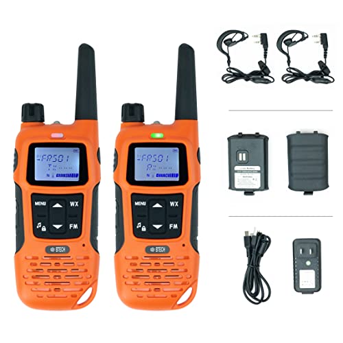 BTECH FRS-A1 2 Pack FRS Orange Walkie Talkies, NOAA, High Output Two-Way Radio. USB-C Charging, Built in Flashlight, FM Radio, NOAA, and More