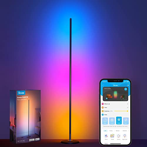 Govee RGBIC Floor Lamp, LED Corner Lamp Works with Alexa, Smart Modern Floor Lamp with Music Sync and 16 Million DIY Colors, Ambiance Color Changing Standing Lamp for Bedroom Living Room Black