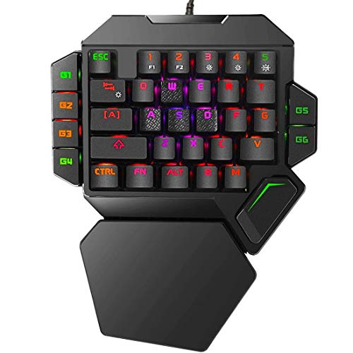 Cakce RGB One Handed Mechanical Gaming Keyboard,Colorful Backlit Professional Gaming Keyboard with Wrist Rest Support,USB Wired Single Hand Mechanical Keyboard for Game