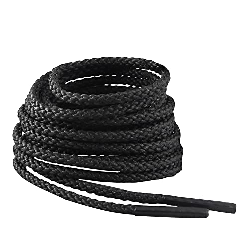 IRONLACE Unbreakable Round Bootlaces - Indestructible, Waterproof & Fire Resistant Boot & Shoe Laces, 1500-Pound Breaking Strength/Pair, Black, 108-Inch, 3.2mm Diameter, 1-Pair