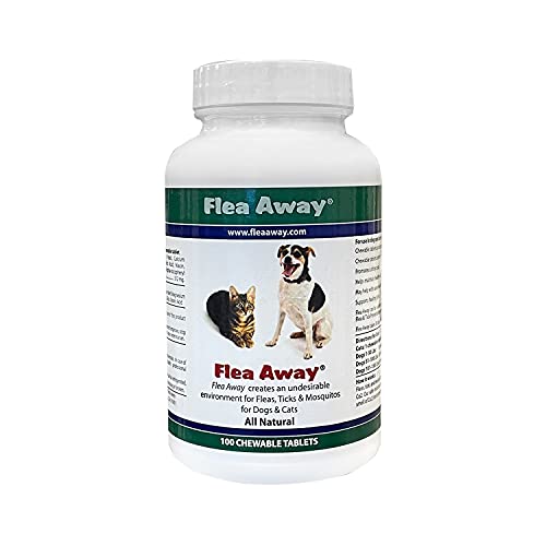 Flea Away All Natural Supplement for Fleas, Ticks, and Mosquitos Prevention for Dogs and Cats, 100 Chewable Treat Tablets, Single