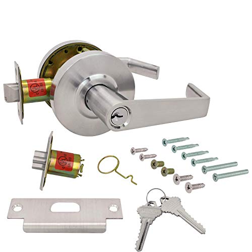 Nuk3y Azure Grade 2 Commercial Duty Cylindrical Lever Lockeset, ADA, UL Rated, Satin Chrome US26D (Entry)