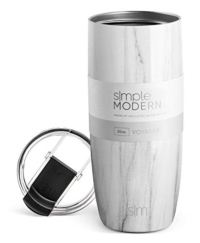 Simple Modern Travel Coffee Mug Tumbler with Flip Lid | Reusable Insulated Stainless Steel Cold Brew Iced Coffee Cup Thermos | Gifts for Women Men Him Her | Voyager Collection | 20oz | Carrara Marble