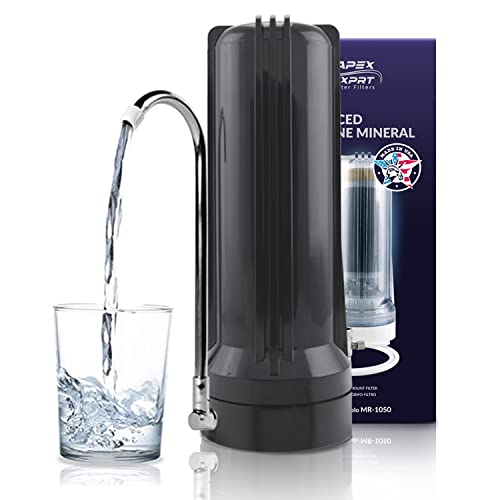 APEX MR-1050 Countertop Water Filter, 5 Stage Mineral pH Alkaline , Easy Install Faucet Water Filter - Reduces Heavy Metals, Bad Taste and Up to 99% of Chlorine - Black