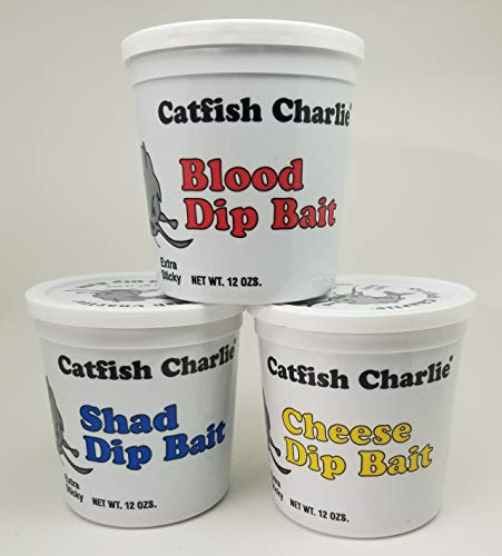 Catfish Charlie Dip Bait Variety Pack, Blood, Shad, and Cheese, 12 oz