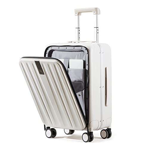 Hanke Lightweight Hardside Luggage 8 Spinner Silent Wheels Travel Suitcase, Off White, Carry-On 20-Inch