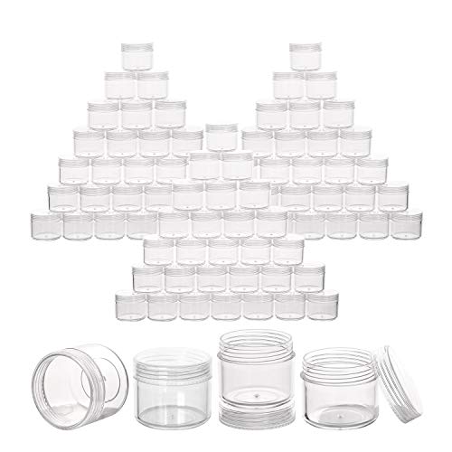 100 Pieces Clear Plastic Sample Containers 20g Empty Jars Cosmetic Containers with Lids Leak Proof Lip Balm Containers