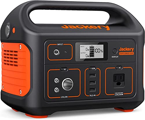 Jackery Portable Power Station Explorer 500, 518Wh Outdoor Solar Generator Mobile Lithium Battery Pack with 110V/500W AC Outlet (Solar Panel Optional) for Home Use, Emergency Backup,Road Trip Camping