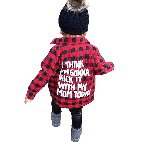 Toddler Long Sleeve Shirt Baby Boy Girl Plaid Top for Toddler Spring Winter Coat for Kid (Red Plaid, 5-6 T)