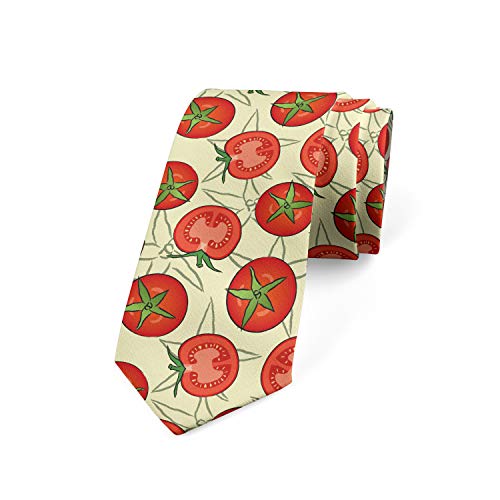 Ambesonne Men's Tie, Tomatoes with Green Leaves, 3.7', Pale Yellow Vermilion