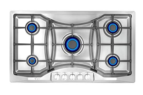 Empava 36 in. Gas Stove Cooktop 5 Italy Sabaf Sealed Burners NG/LPG Convertible in Stainless Steel, 36 Inch