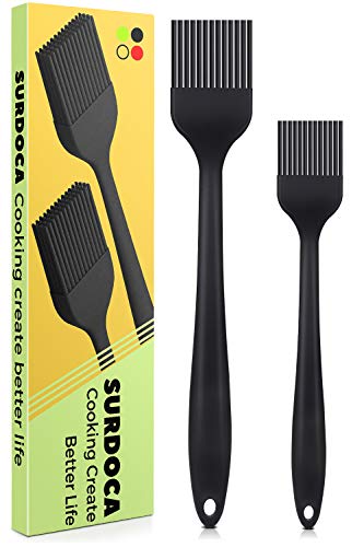 SURDOCA Silicone Pastry Basting Brush - 2Pcs 10 + 8 in Heat Resistant Brush for Baking Cooking Food, BPA Free Kitchen Brush for Sauce Butter Oil, Stainless Steel Core Design for Barbecue BBQ Grilling