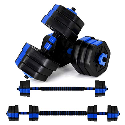 VIVITORY Dumbbell Sets Adjustable Weights, Free Weights Dumbbells Set with Connector, Non-Rolling Adjustable Dumbbell Set, Blue Weights Set for Home Gym, 22 to 66 Lbs, Hexagon, Cement Mixture