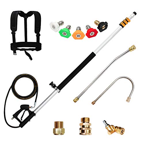 EDOU DIRECT Telescoping Pressure Washer Wand 19' | HEAVY DUTY | 4,000 PSI Max Working Pressure | Includes: 1/4' Quick Connection, 5 Spray Nozzle Tips, 2 Pivoting Couplers, 2 Adapters, Support Harness