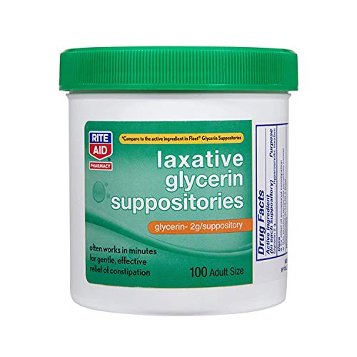 Rite Aid Laxative Glycerin Suppositories, 2 g - 100 Count Adult Size | Constipation Relief | Works in Minutes for Gentle Effective Relief of Constipation | Hyperosmotic Laxative Suppository