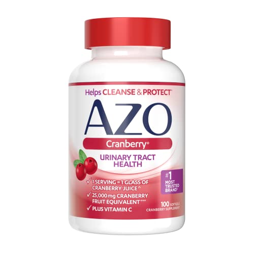 AZO Cranberry Urinary Tract Health Supplement, 1 Serving = 1 Glass of Cranberry Juice, Sugar Free Cranberry Pills, Non-GMO 100 Softgels