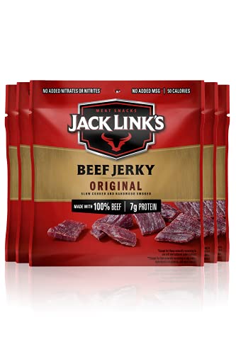 Jack Link's Beef Jerky, Original - Flavorful Meat Snack for Lunches, Ready to Eat Snacks - 7g of Protein, Made with Premium Beef - 0.625 Oz Bags (Pack of 5)