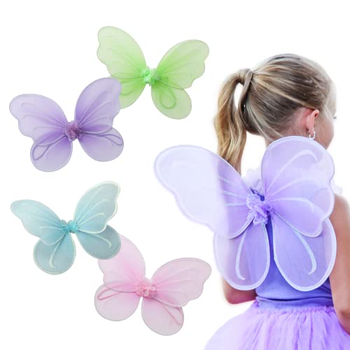 Butterfly Craze Girls' Fairy, Angel or Butterfly Wings – Costume Accessories for Parties or Playtime – Pack of 4 Sets of Wings, for Children Aged 2 to 12 – Colors: Blue, Green, Pink, Purple