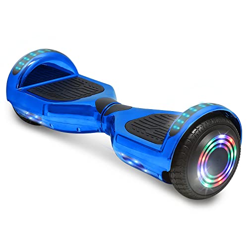 TPS Power Sports Electric Hoverboard Self Balancing Scooter for Kids and Adults Hover Board with 6.5' Wheels Built-in Speaker Bright LED Lights UL2272 Certified (Chrome Blue)