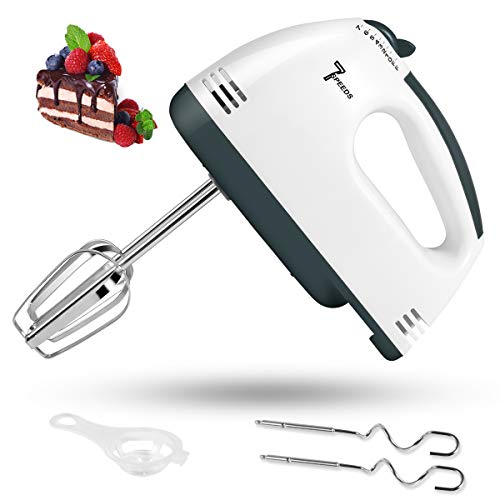 2020 New Electric Hand Mixer, 7 Speed Handheld Mixer, Portable Kitchen Blender Stainless Steel Egg Whisk with 2 Dough Hooks, 2 Beaters and Egg Separator for Cake, Baking & Cooking