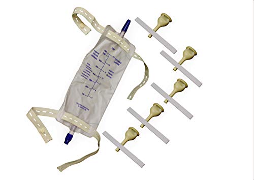 Complete Kit Urinary 5 Days 5 Rubber Condom Catheters External Self-Seal + Leg Bag 750ml + Straps (Large 30 mm 1.2 Inches)