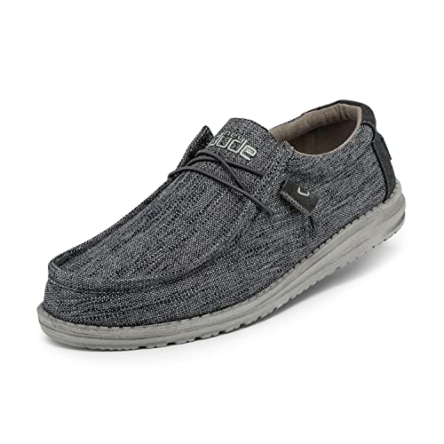 Hey Dude Men's Wally Woven Carbon Size 11 | Men’s Shoes | Men's Lace Up Loafers | Comfortable & Light-Weight