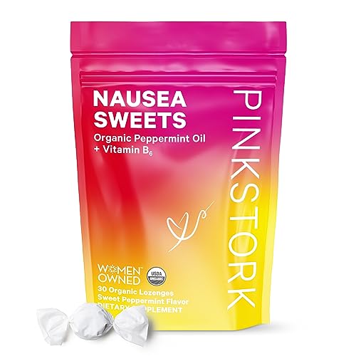 Pink Stork Organic Peppermint Sweets for Morning Sickness and Motion Sickness Support, Added Vitamin B6, 1st Trimester Pregnancy Must Haves - 30 Wrapped Peppermint Candies