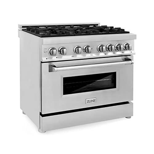 ZLINE 36' 4.6 cu. ft. Dual Fuel Range with Gas Stove and Electric Oven with Color Door Options (RA36) (Stainless Steel)