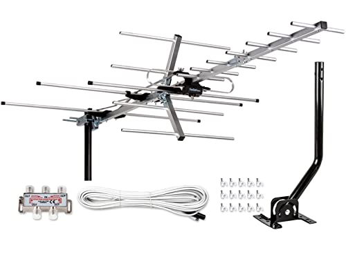 Five Star Yagi Satellite HD TV Antenna up to 200 Mile Range, Attic or Roof Mount TV Antenna, Long Range Digital OTA Antenna for 4K 1080P Supports 4 TVs Installation Kit & Mounting Pole