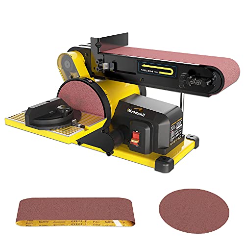 Woodskil Professional 4.3A Belt Sander, 4 x 36 in. Belt & 6 in. Disc Sander with 3/4HP Low Noise Induction Brushless Motor, Double Dust Exhaust Port, Steel Base, 2Pcs Sandpapers Included