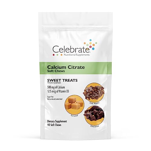 Celebrate Vitamins Bariatric Calcium Citrate Soft Chews with Vitamin D3, 500mg, Sugar-Free & Gluten-Free Calcium Citrate for Bariatric Patients, Sweet Treats, 90 Count