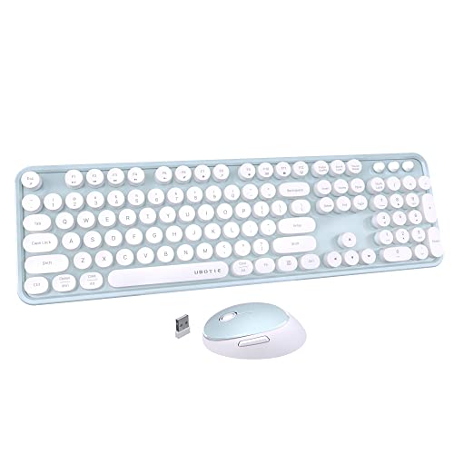 UBOTIE Colorful Computer Wireless Keyboard Mouse Combos, Typewriter Flexible Keys Office Full-Sized Keyboard, 2.4GHz Dropout-Free Connection and Optical Mouse (Green-White)