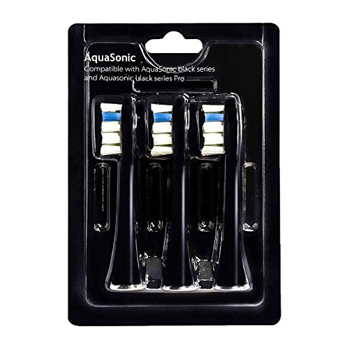 AquaSonic Proflex Replacement Brush Heads | for Whiter Teeth & Gum Care | Compatible with Many AquaSonic Toothbrush Handles (3 Pack Black)