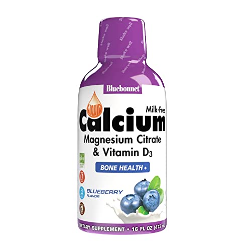 Bluebonnet Nutrition Liquid Calcium Citrate Magnesium Citrate, Vitamin D3, Bone Health, Gluten Free, Soy free, milk free, kosher,32 Servings, Blueberry Flavor, 16 Fl Oz (Pack of 1)