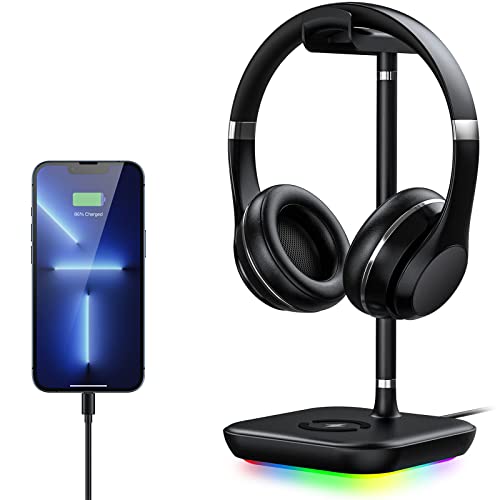 RGB Gaming Headphone Headset Stand for Desk, PC Gaming Accessories, Headphone Headset Holder with 1 USB Charging Port, Suitable for All Earphone Accessories as Boyfriend, Son, Husband Gift