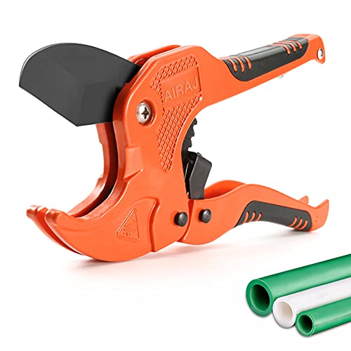 AIRAJ PVC Pipe Cutter to Cutting 1-5/8' (42mm) PEX,PVC,PPR Plastic Pipes,Ratcheting PVC Pipe Cutter with SK5 Steel Blade & Ergonomic Handle,Plastic PVC Cutter Suitable for Home Working and Plumber
