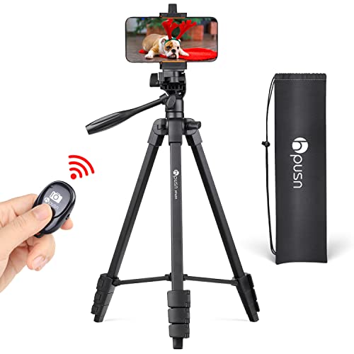 HPUSN Phone Tripod 55-inch Extendable and Lightweight Aluminum Tripod Stand Cell Phone Mount Holder, Wireless Remote, Portable Travel Tripod for Photography, Video Recording, Vlogging