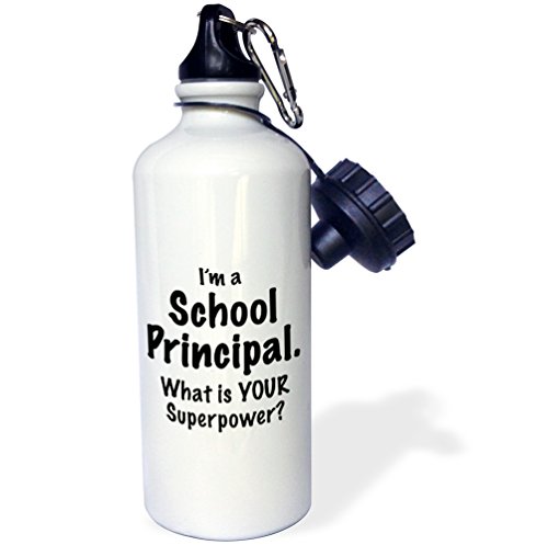 3dRose Im a school principal what is your superpower Black Sports Water Bottle, 21 oz, Multicolor