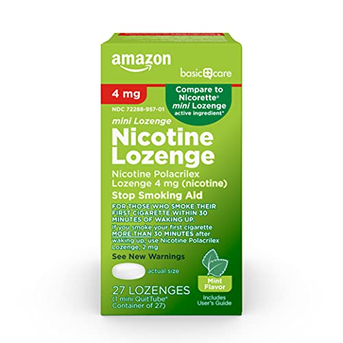 Amazon Basic Care Nicotine Polacrilex Mini Lozenge, 4 mg (Nicotine), Stop Smoking Aid, Mint Flavor, 27 Count