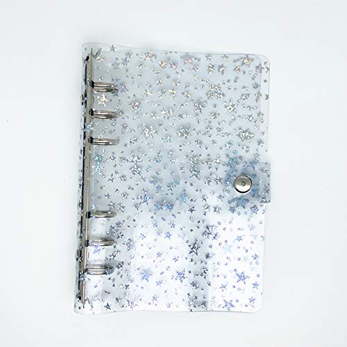 6-Ring Binder Cover Refillable Notebook Shell,Snap Button Lock,Bling Star Pattern (Transparent, A6)