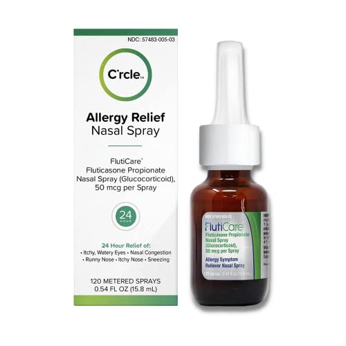 C’rcle FlutiCare 120 metered nasal sprays, Fluticasone Propionate 50mcg, Relief During Allergy Season from Pollen, Dust, Dander, Both Indoor and Outdoor allergens - 1 month supply (1 Pack)