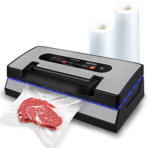 SEATAO VH5188 Automatic Vacuum Sealer Machine, 90kPa Multifunction Commercial Vacuum Food Sealer For Food Preservation, Dry & Moist & Food & Extended Modes, Starter Kit with Built-in Roll Storage & Cutter, Handle Locked Design, LED lights, Double Seal