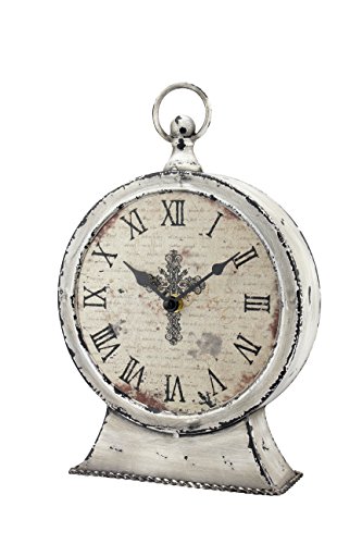 Stonebriar Large 12 Inch Decorative Battery Operated Table Top Clock with Roman Numerals and Antique Finish, 12', Worn White