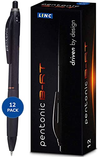 Linc Pentonic Black BR-T Retractable Ball Point Pens 0.7 mm Fine Point, 12 CT Bulk | Lightweight & Smooth Premium Pens For Journaling, Planner, No Bleed, Featherlite Feel, Office Pen, Stocking Stuffer