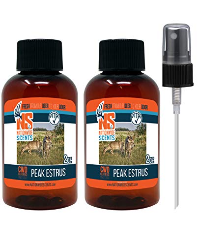 Nationwide Scents Peak Estrus Buck Attractant for Whitetail Deer - Doe Pee Hunting Scent - Deer Estrous Urine Buck Lure for Mock Scrapes, Scents Drags and Drippers - 2 oz (2 Bottles)